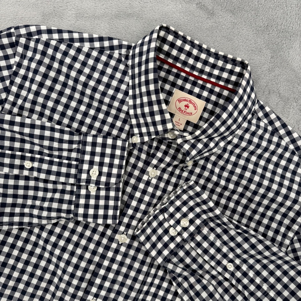 Brooks Brothers Red Fleece Gingham Button Down Shirt Classic Fit Mens Size Large